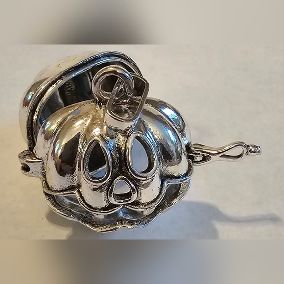 Halloween Silver Color Pumpkin Cage with 10mm Black Obsidian Gemstone Necklace - Picture 10 of 11